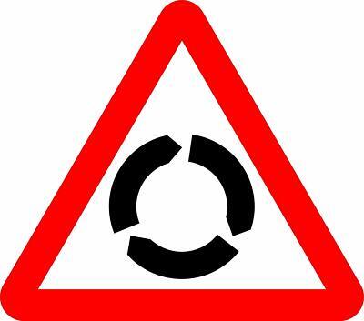 Roundabout traffic warning sign