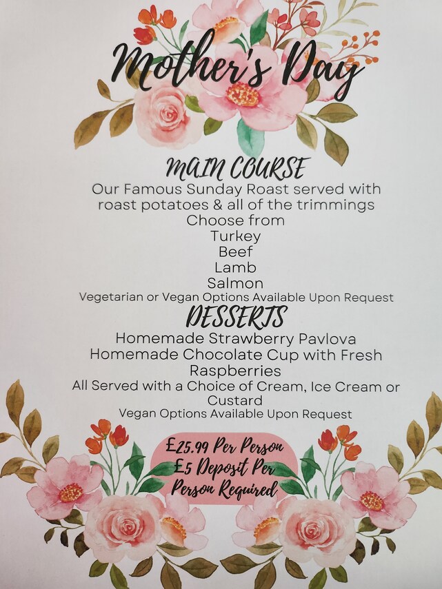 Mothers Day Bar Menu 2023